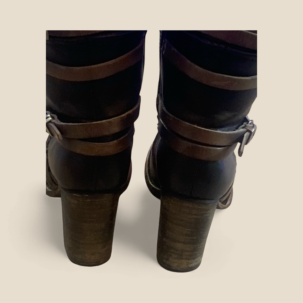 Free bird by Steven Moto Strappy Block Heel Leather Boots Size 8 hard to find 🔥 - Picture 3 of 7